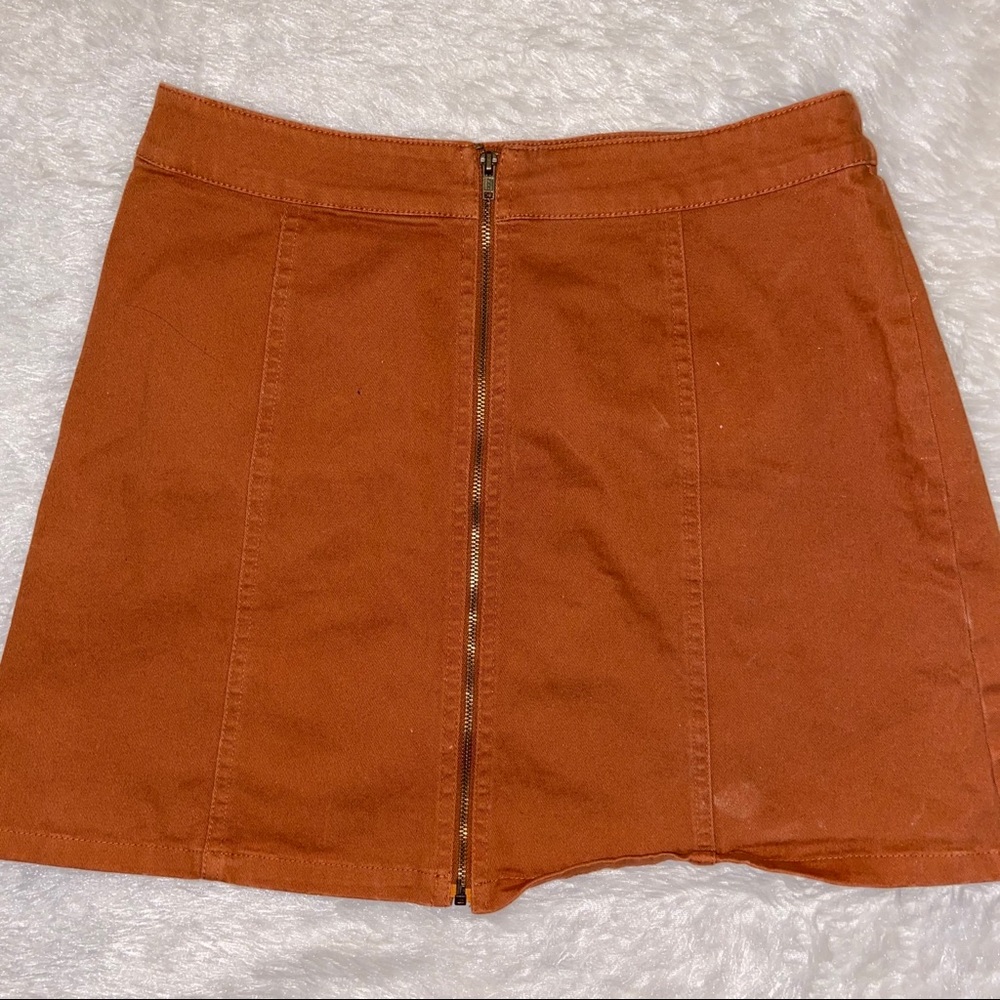 Burnt orange zip up mini skirt